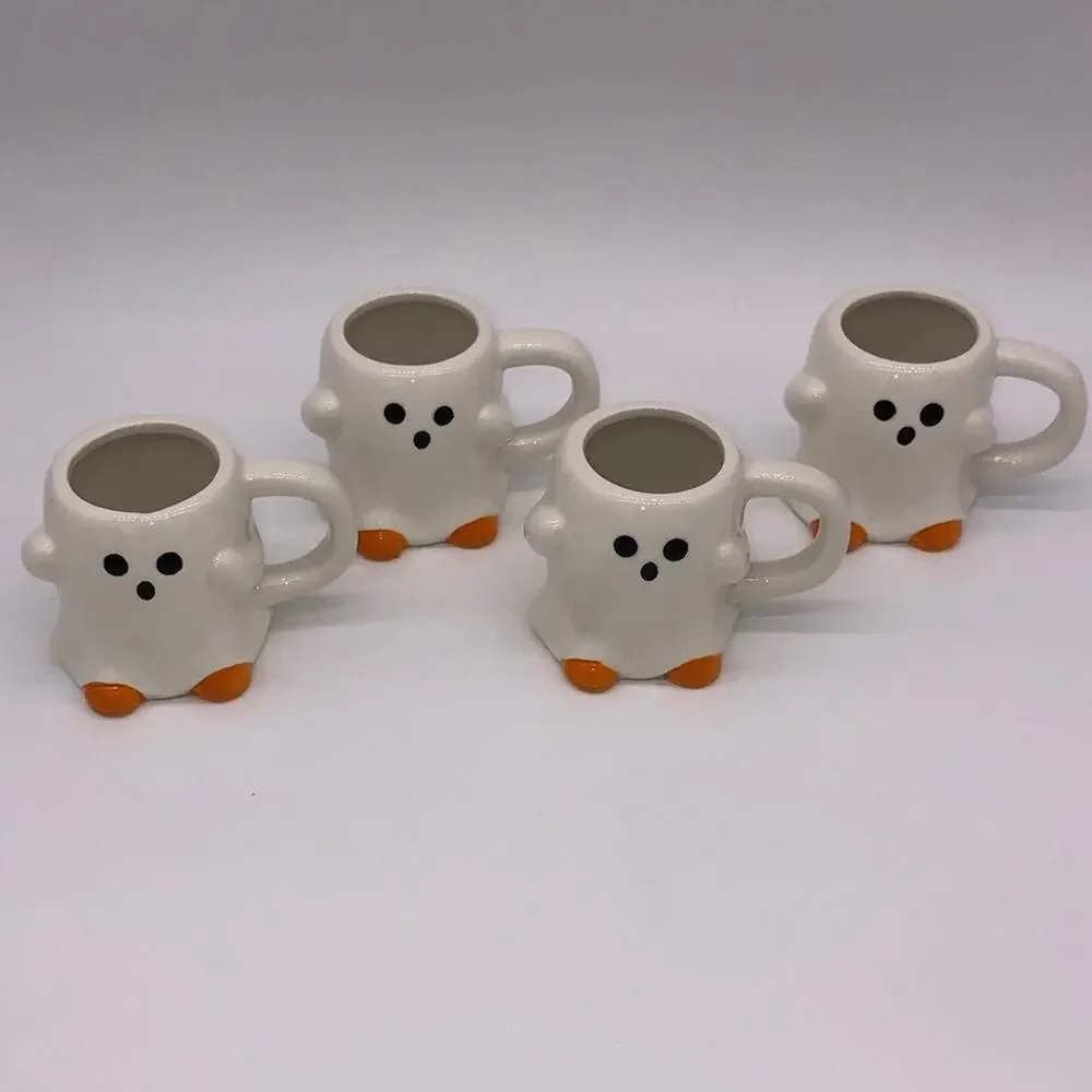 4 Mugs Target Hyde & Eek Mini 6oz Ghost Halloween Orange Feet **PLEASE READ**